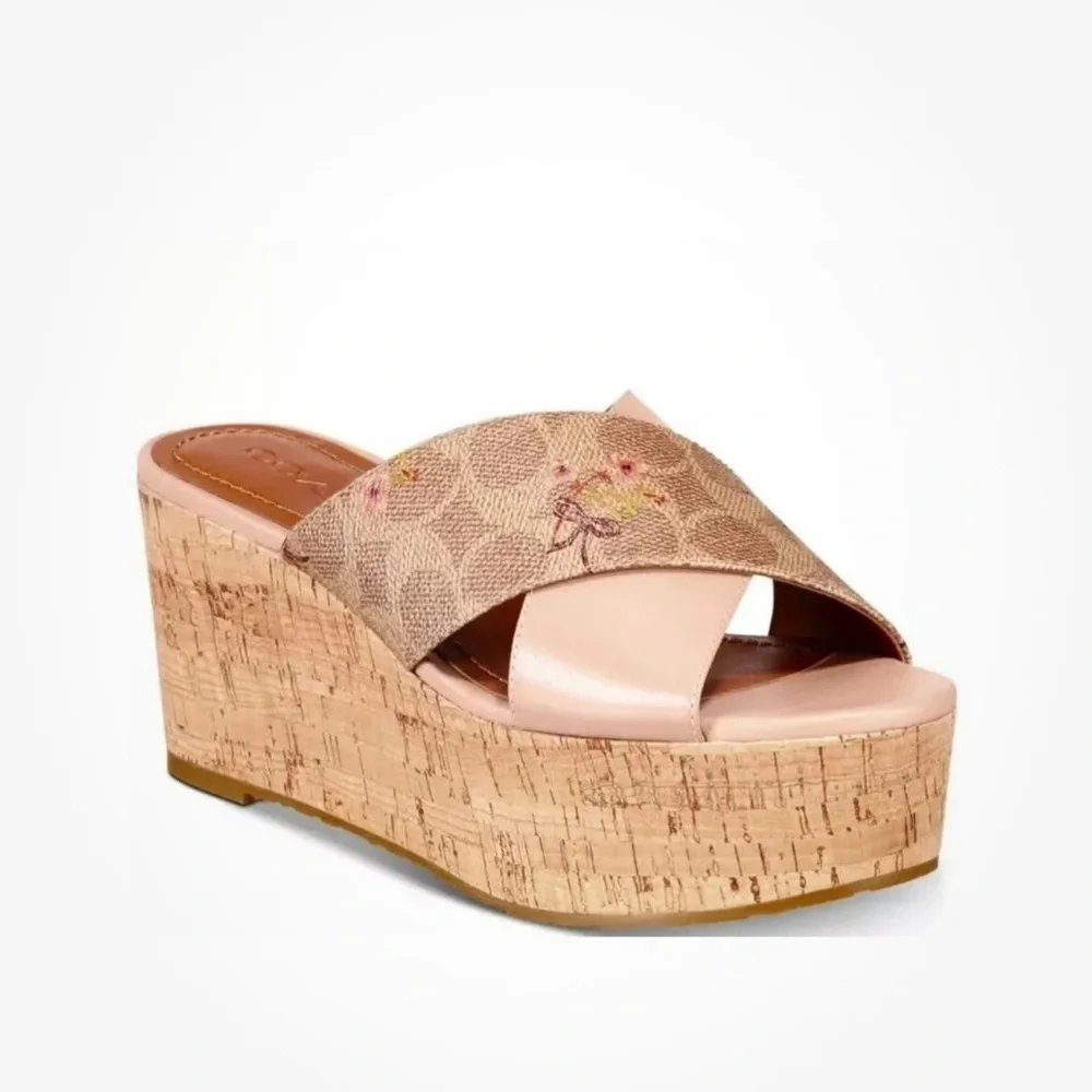 Wedge Sandals tan pale blush crisscross leather - Picture 1 of 11